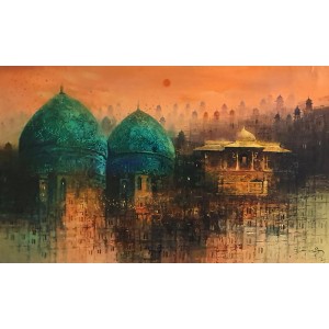 A. Q. Arif, 24 x 42 Inch, Oil on Canvas, Cityscape Painting, AC-AQ-463